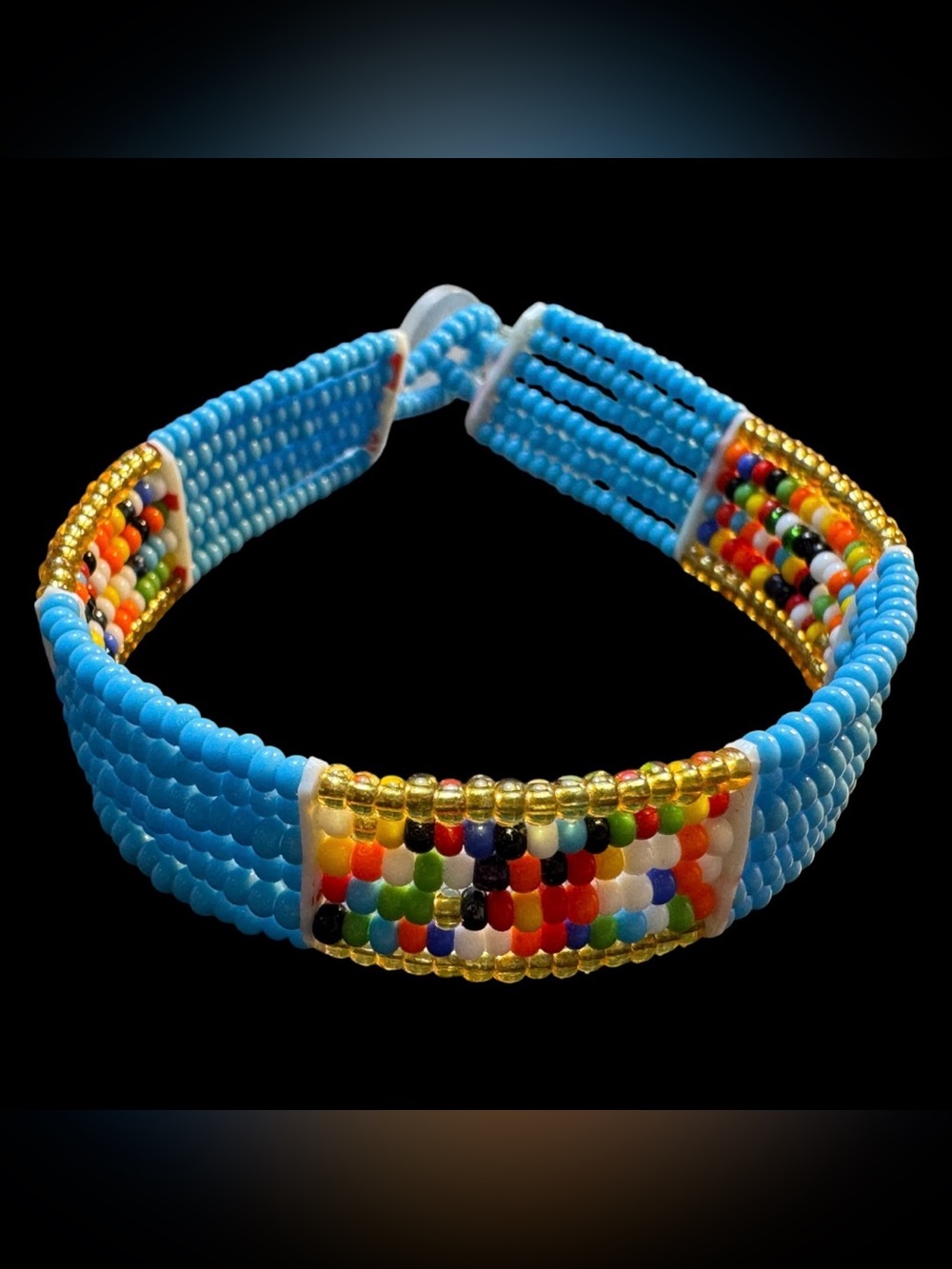 Maasai Vintage Turquoise Multicolor Beaded Bracelet 7” Collectible